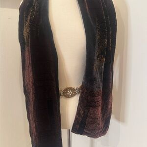 Gordana gorgeous tri-color velvet scarf. Black-deep brown-bronze. 60” total.